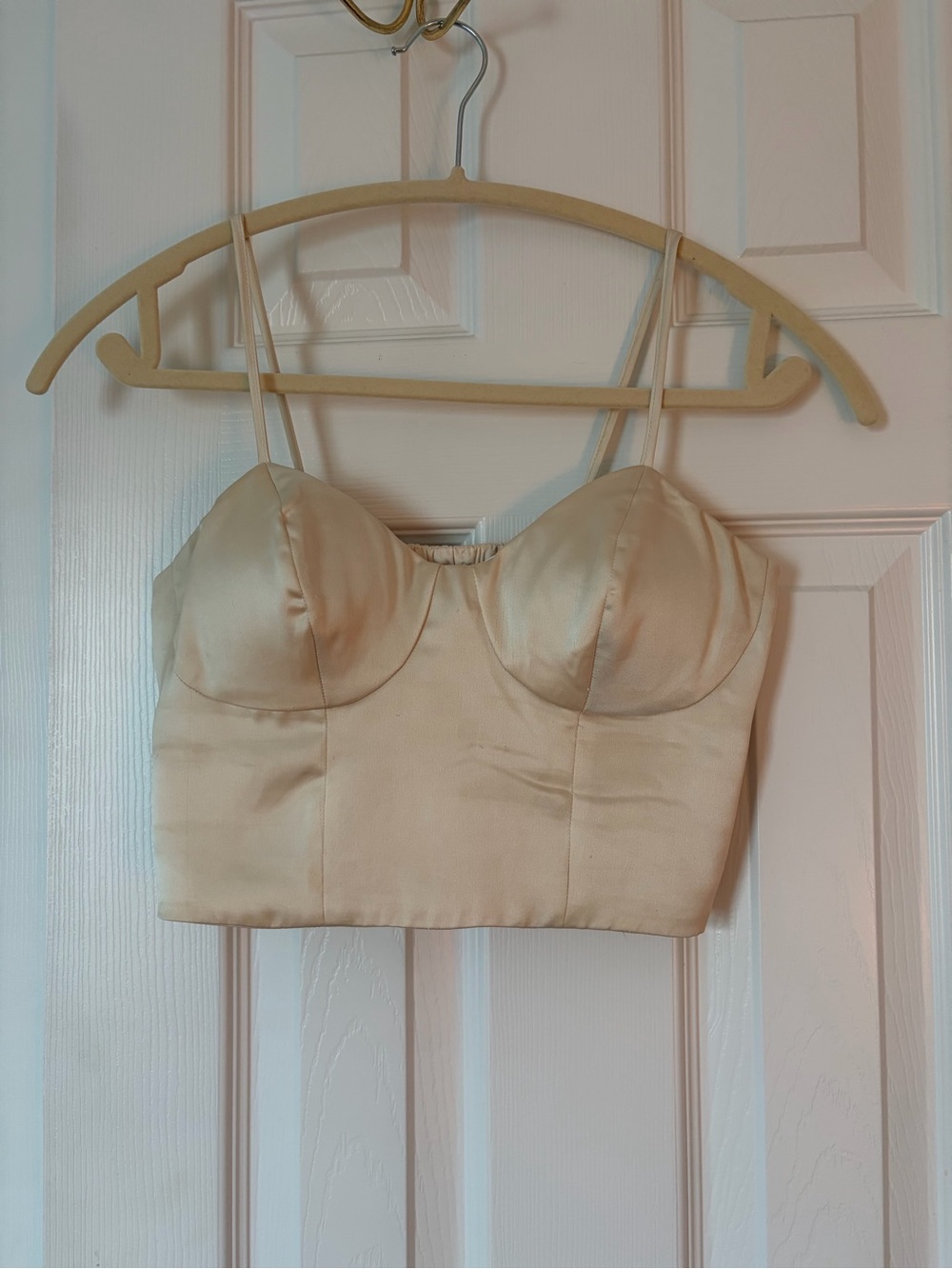 Sincerly Jules Satin Bustier Crop Top in Champagne
